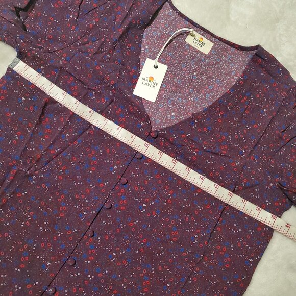Marine Layer stacy button down cabernet ditsy floral sz medium 3/4 sleeve Vneck - Picture 6 of 13